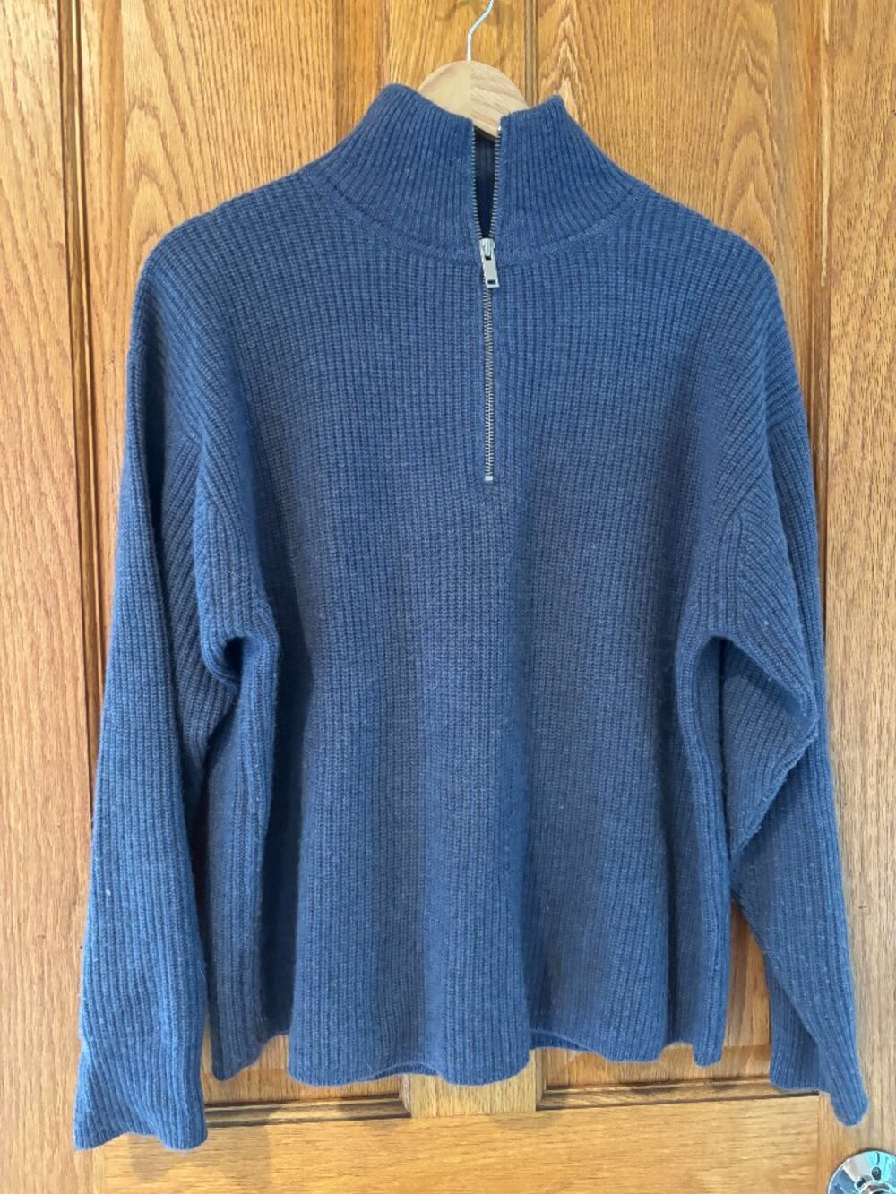 QUINCE 100% MONGOLIAN CASHMERE QUARTERE ZIP RIBBED SWEATER MEDIUM STORM BLUE